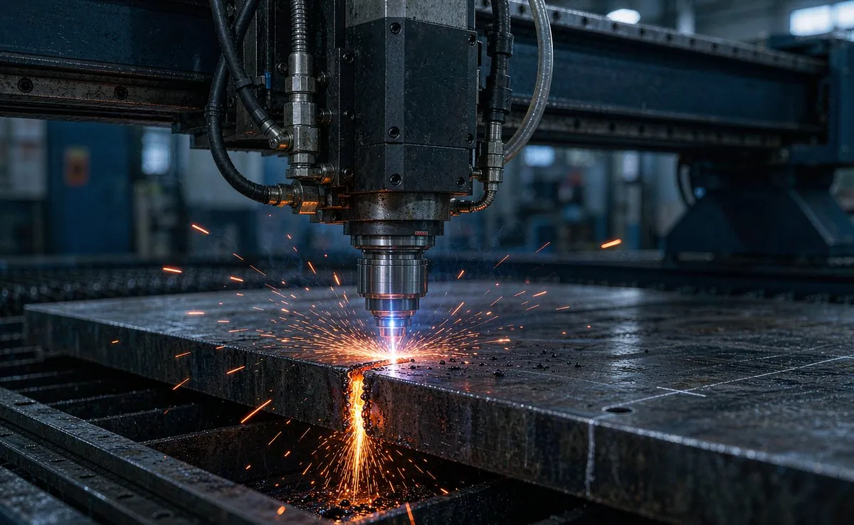 Fiber laser cutting head cutting steel plate